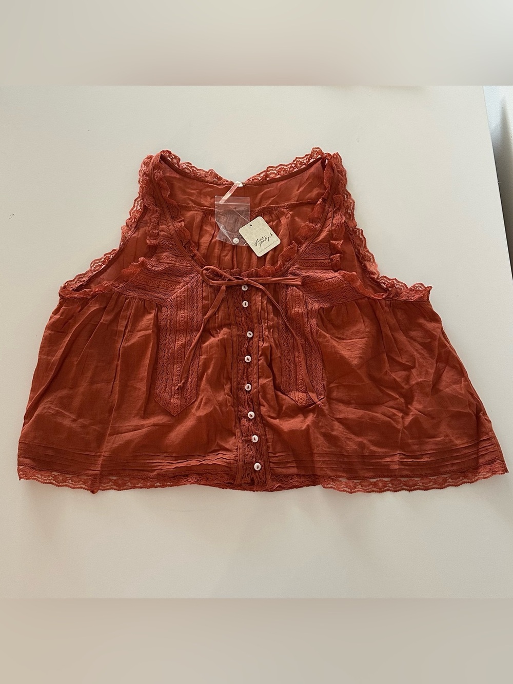 NEW Free People Forevermore Copper Lace Tank S Cinnamon Stick Cottagecore Boho